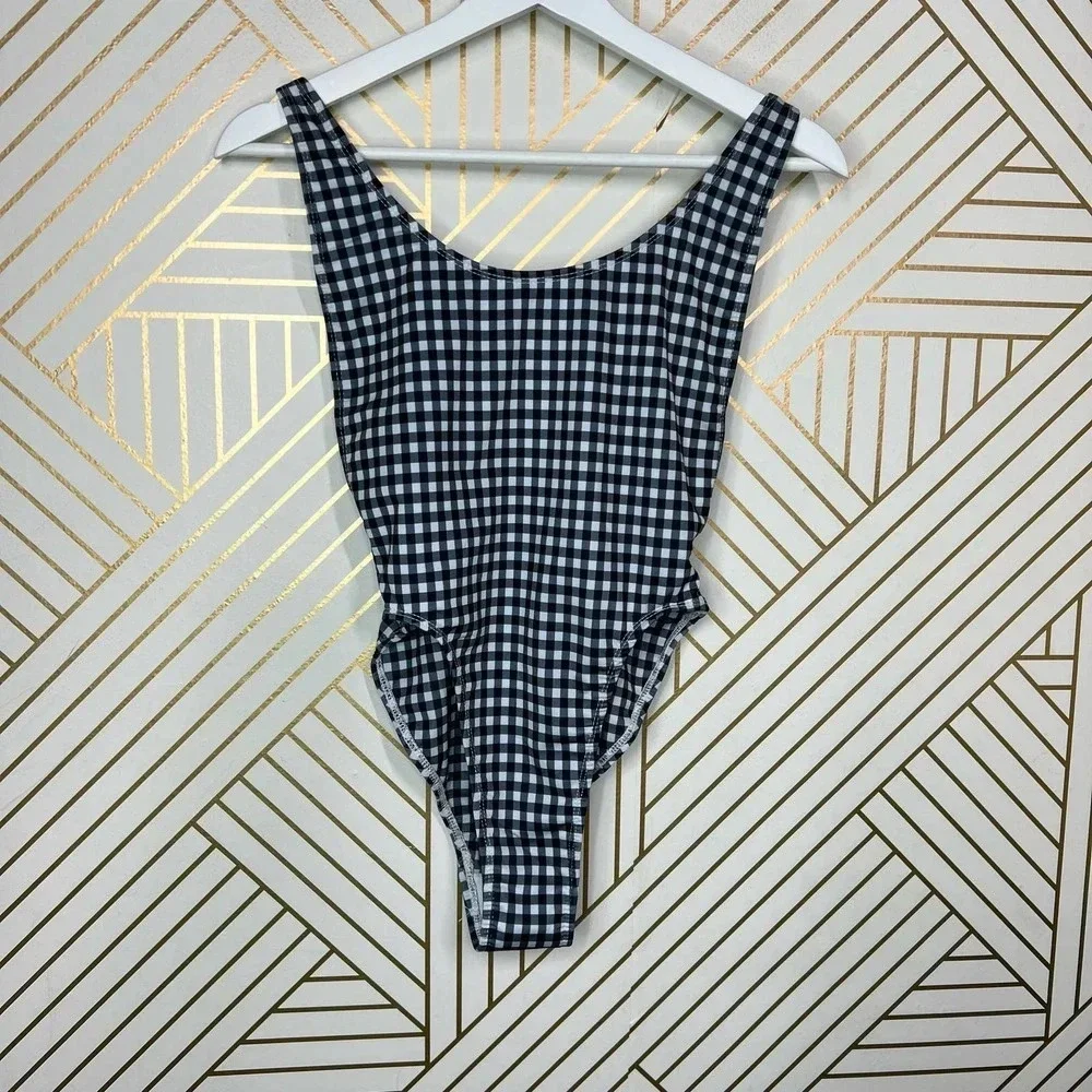Lioness The Bo Derek Gingham One Piece Swimsuit‎ in Black Size XS